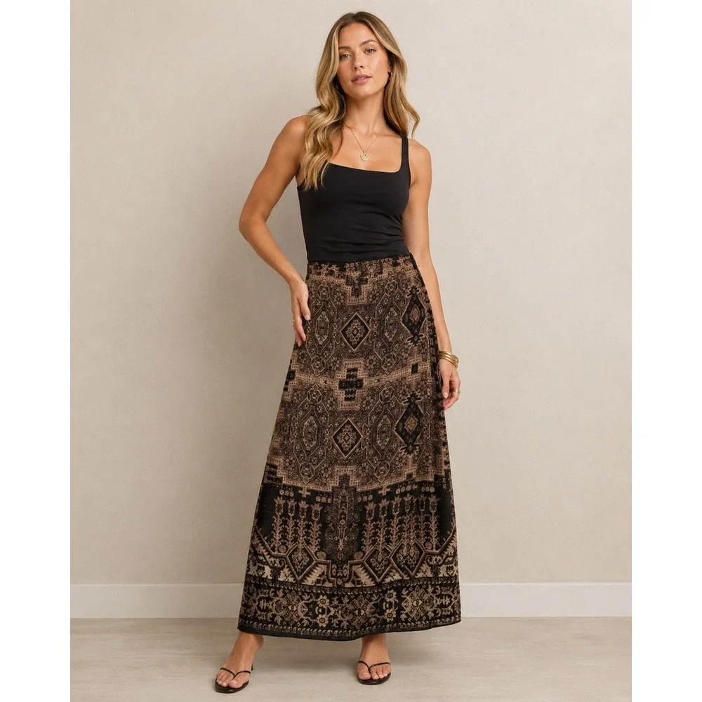 EMANUEL UNGARO 100% Silk Faux Wrap Midi Skirt Persian Tapestry Geo Print Sz 4P
